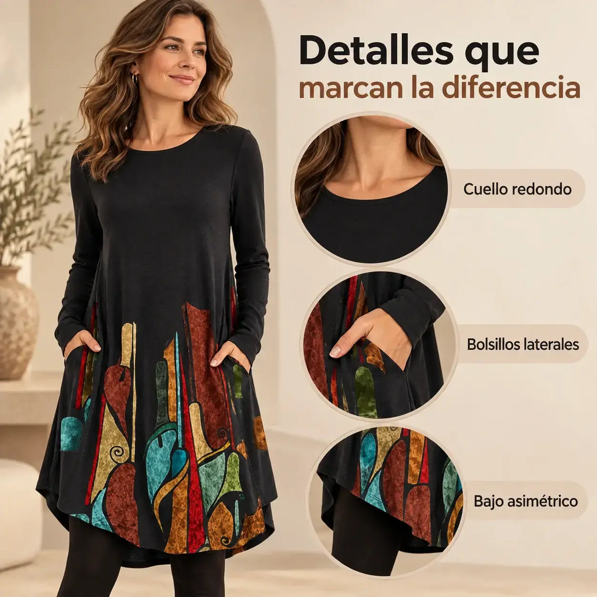 👗Poslední den – sleva 50 %【S–5XL】Dámské podzimní a zimní šaty s retro potiskem ve větších velikostech, lichotivý střih