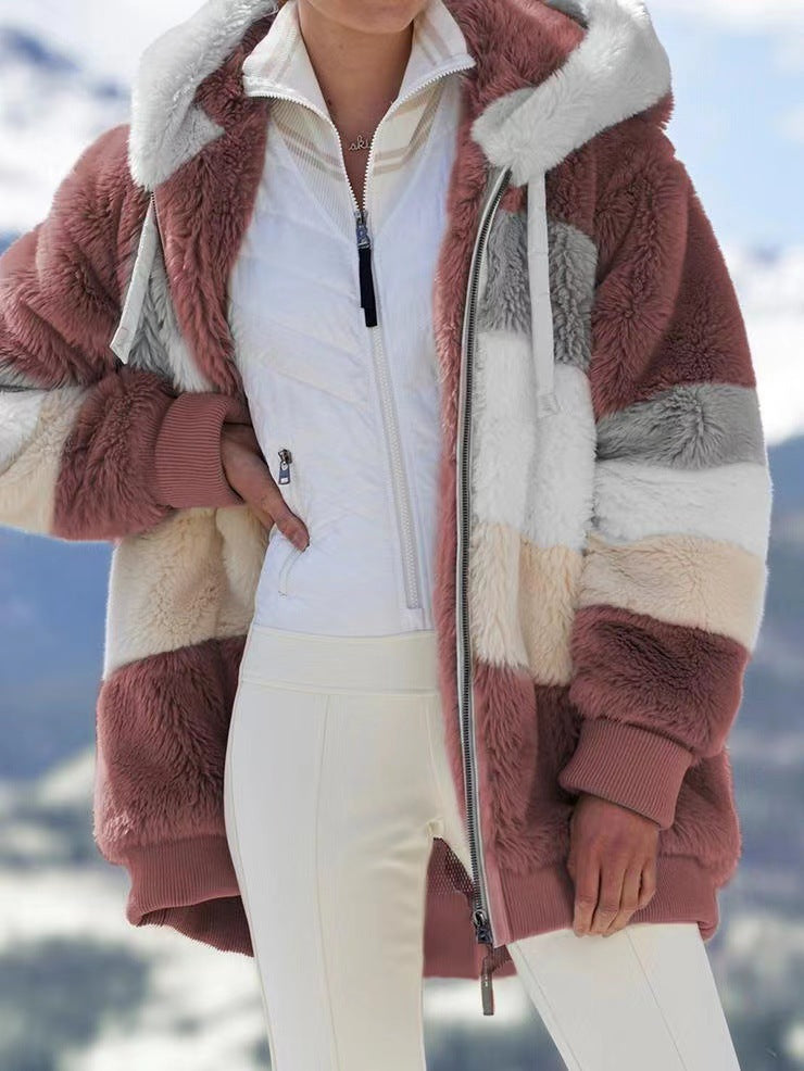 🔥 Poslední den – sleva 50 % ❄️【S–5XL】Nový dámský hřejivý kabát pro rok 2026, zateplený plyšový design s kontrastními pruhy ✅ Platba na dobírku