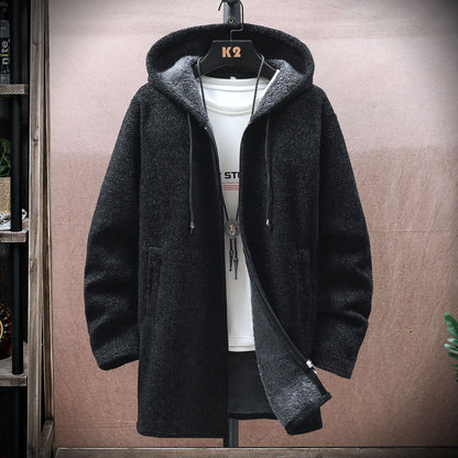 【M-5XL】Męski sweter dzianinowy z kapturem, średniej długości-4177384
