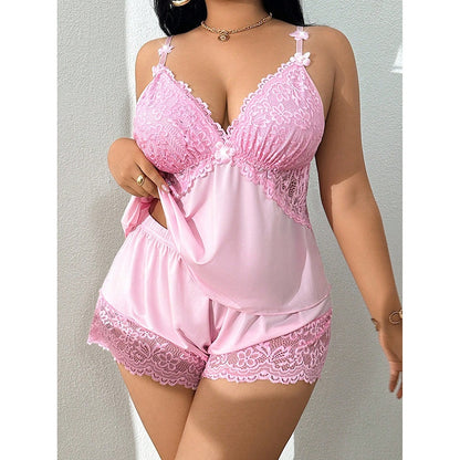 👗 50% kedvezmény 🌸 Hálóruha szett: ujjatlan felső csipke rövidnadrággal, állítható pántokkal és V-nyakkal 🛏️✨