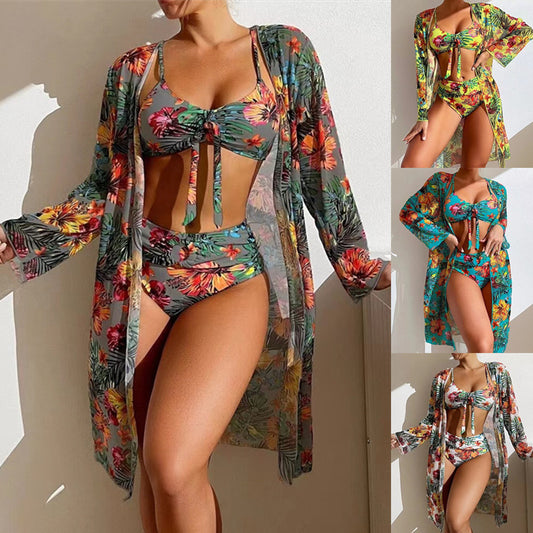 👙☀️【S-2XL】【3-częściowy zestaw】Nowy zestaw strojów kąpielowych 3-częściowy 2025 z modną chustą-3982743