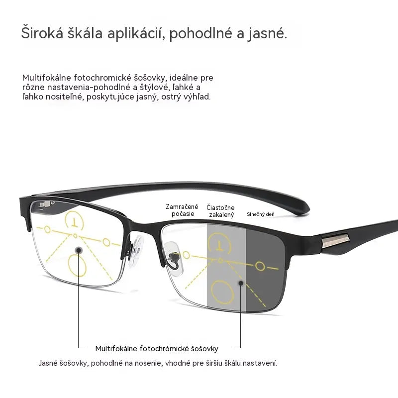 👓Nové polorámové brýle na presbyopii vhodné pro středně staré a starší lidi, s funkcemi zvětšení, multifokální, citlivé na světlo, mění barvu a blokují modré světlo