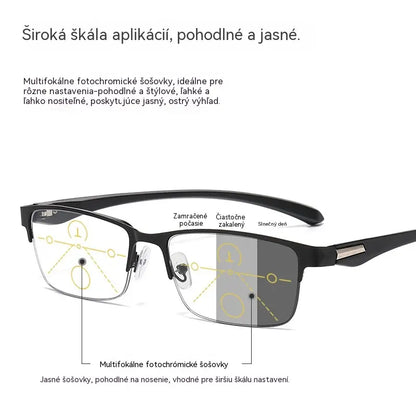 👓Nové polorámové brýle na presbyopii vhodné pro středně staré a starší lidi, s funkcemi zvětšení, multifokální, citlivé na světlo, mění barvu a blokují modré světlo