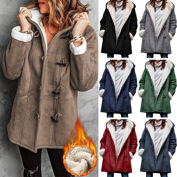 🥼🔥💖[Ograniczony czasowo rabat 43%] [S-5XL] 2024 moda i ciepło w jednym! Damska kurtka z kapturem, zamszowo-wełniana-3814045