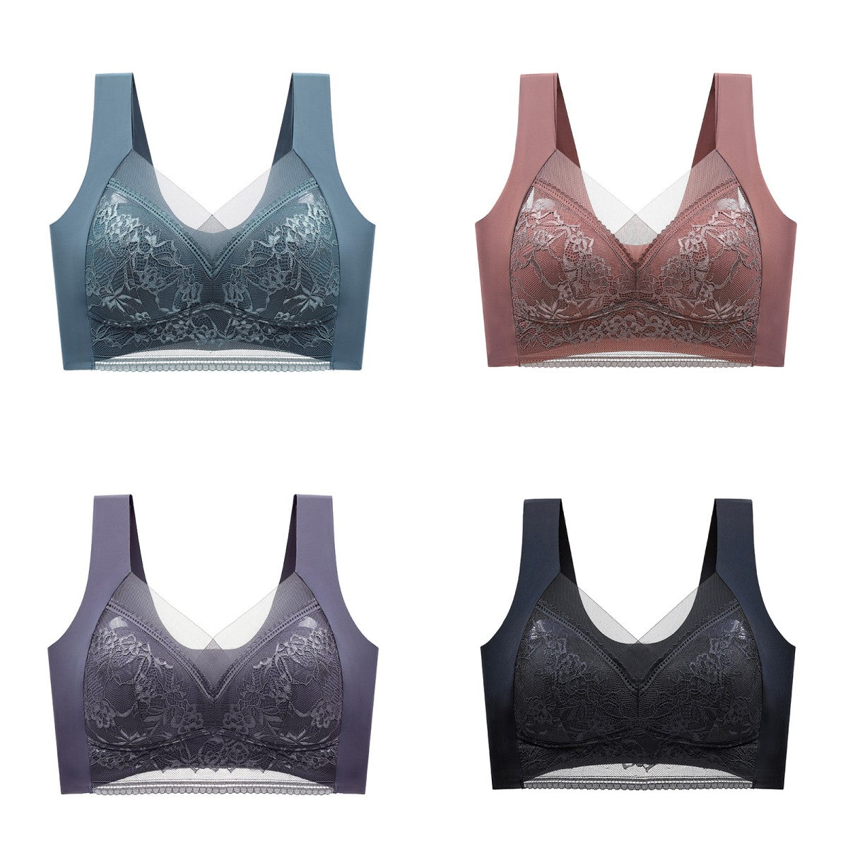 🥰【1 komplet 4 sztuki】👙【40-110 KG】Damski wygodny, bezszwowy koronkowy biustonosz-3891222