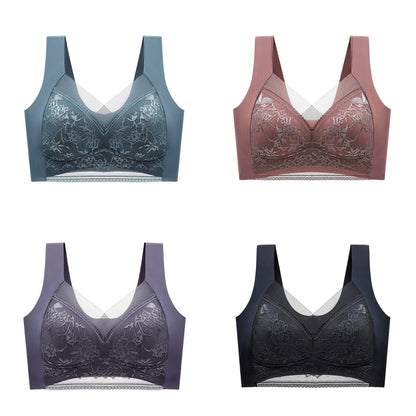 🥰【1 komplet 4 sztuki】👙【40-110 KG】Damski wygodny, bezszwowy koronkowy biustonosz-3891222