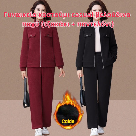🔴【Προσφορά νέας προϊόντος】💥【M-4XL】Γυναικείο κοστούμι casual βελούδινο παχύ (τζακάκι + παντελόνι) 4129170