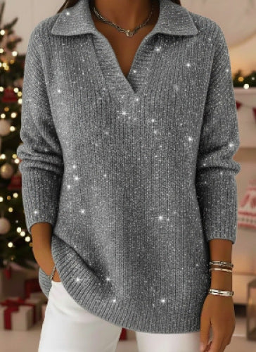 🔥【S-3XL】Marzycielski damski, modny i elegancki sweter z dzianiny, dekolt w serek, wzór gwiaździstego nieba 4207095