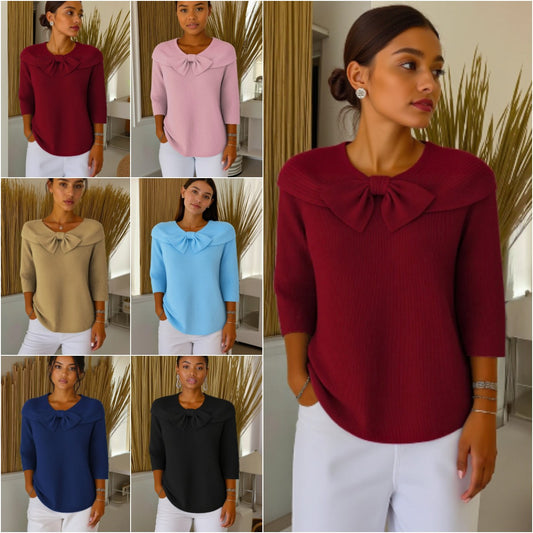 🔥🌈【Gorący przedmiot】【S-5XL】Nowy elegancki damski top w stylu francuskim z długim rękawem i cienką dzianinową podstawą 4161527