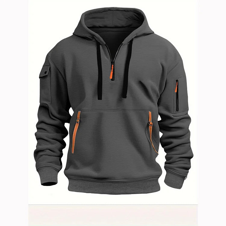 【S-5XL】Męska sportowa bluza z kapturem zapinana na zamek i wiele kieszeni-3777456