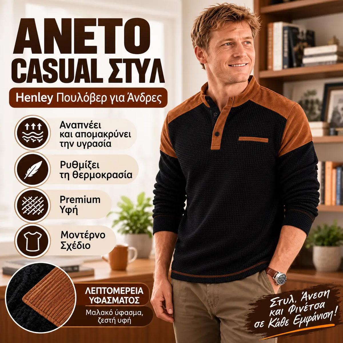 👕【S–3XL】 Pánská mikina s vysokým límcem a vaflovou strukturou ✨🧥