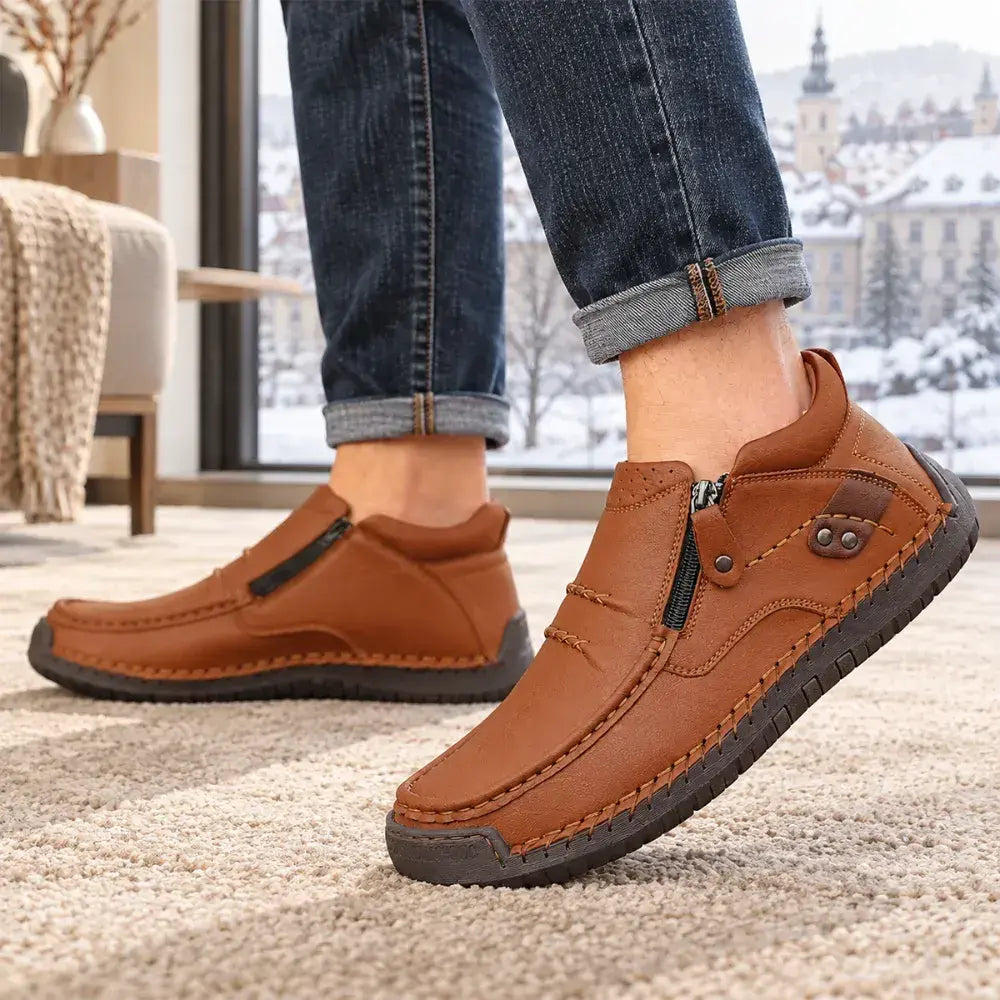 👞【 38–48】Pánské zimní zateplené boty na řízení, kvalitní kůže, ruční výroba, protiskluzová podrážka, široká špička a podpora klenby ✅ Platba na dobírku