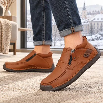 👞【 38–48】Pánské zimní zateplené boty na řízení, kvalitní kůže, ruční výroba, protiskluzová podrážka, široká špička a podpora klenby ✅ Platba na dobírku