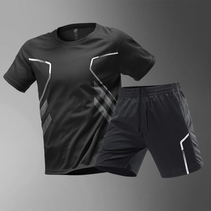 【M-5XL】Conjunto deportivo para hombre de 2 piezas de seda helada de secado rápido: camiseta cómoda de manga corta y pantalones cortos.
