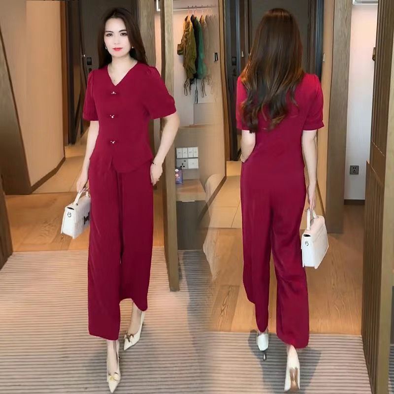 🌸【M-5XL】【Top + kalhoty se širokými kalhotami】Módní oblek z ledového hedvábí
