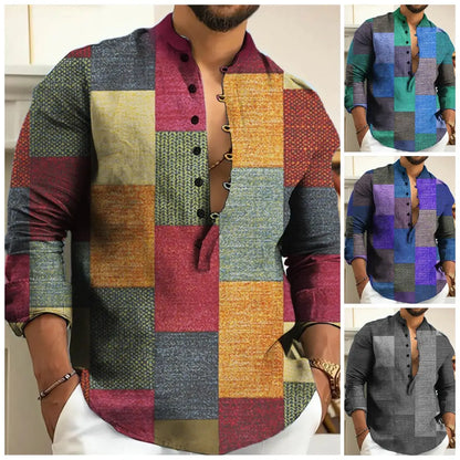 👔【S-3XL】Pánská košile z bavlny a lnu s geometrickým vzorem