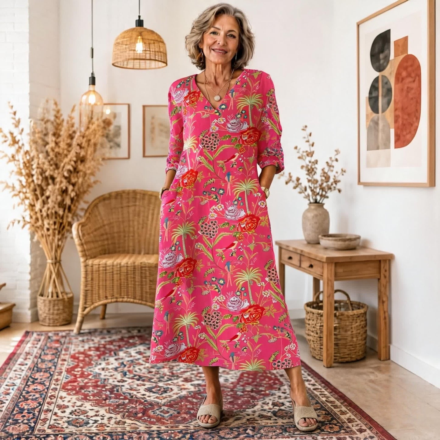 ✨ Bohém hosszú ruha – különleges etnikus minta, tökéletesen formázó szabás 👗 Nyári kedvenc! 🌸