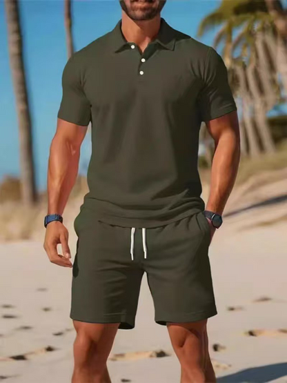 【S~3XL】Pánská souprava sestávající z košile s krátkým rukávem a kraťasů, ideální pro každodenní nošení.