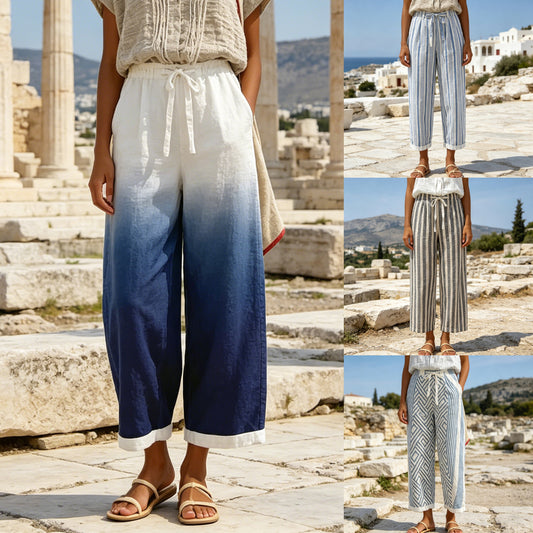 [S-3XL]Γυναικείο Casual Παντελόνι: Κανονική Εφαρμογή, Κορδόνι στη Μέση, Τσέπες, Πολύχρωμο Στάμπα
