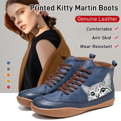 【35-43】Nowe, modne, jesienne i zimowe botki damskie z nadrukiem uroczego kota-3766989