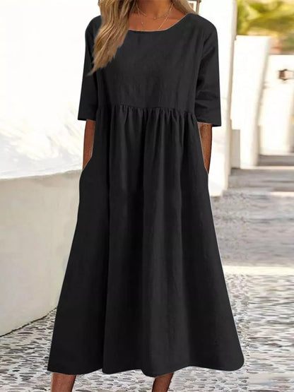 ⏳ Poslední den 50% sleva【S–5XL】Letní jednoduché ležérní prodyšné šaty, univerzální a stylové