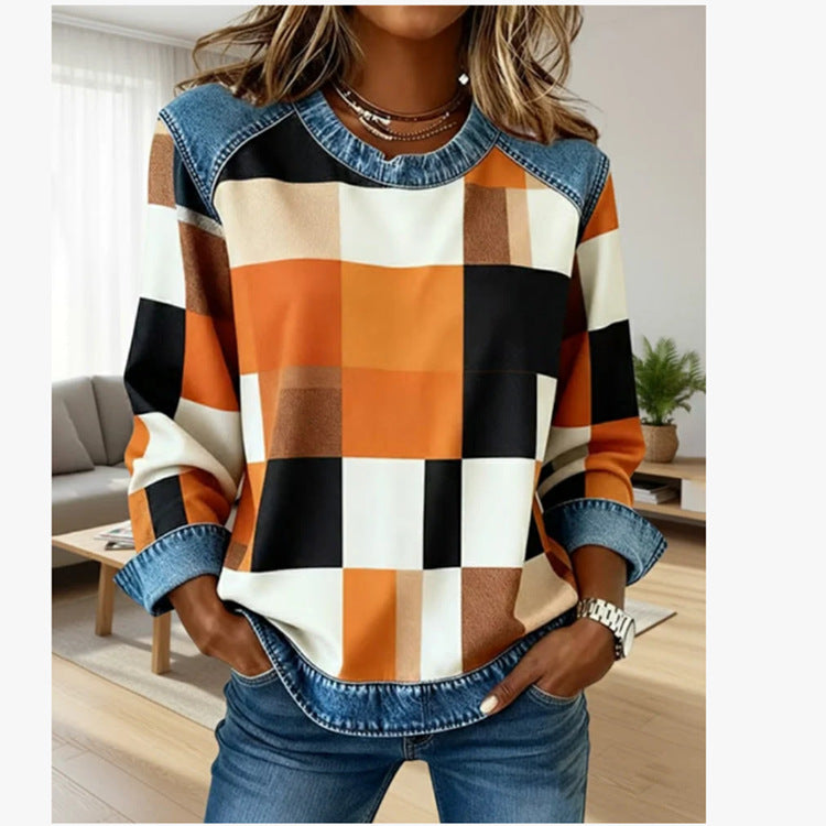 【S-5XL】Dámská džínová mikina s patchworkovým vzorem pro novou sezónu