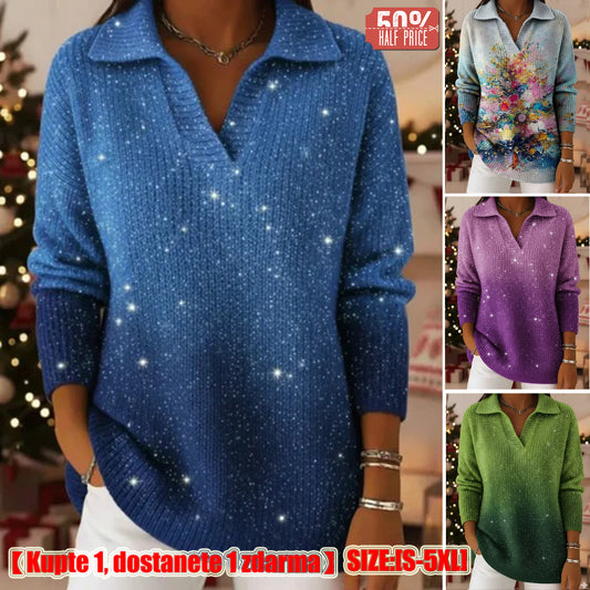 🔥【S-5XL】Marzący sweter z dzianiny z gradientowym wzorem gwiaździstego nieba 4183539