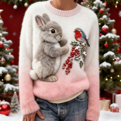 Nowy flanelowy sweter damski z okrągłym dekoltem, drukowany cyfrowo w technologii 3D-4199937