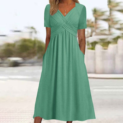 🔥Oferta ograniczona czasowo🔥【S-3XL】Sukienka Pure Color Casual Fashion o średniej długości 3611785