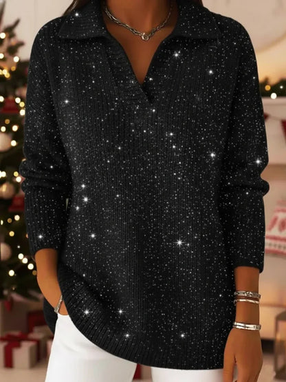 🔥【S-3XL】Marzycielski damski, modny i elegancki sweter z dzianiny, dekolt w serek, wzór gwiaździstego nieba 4207095