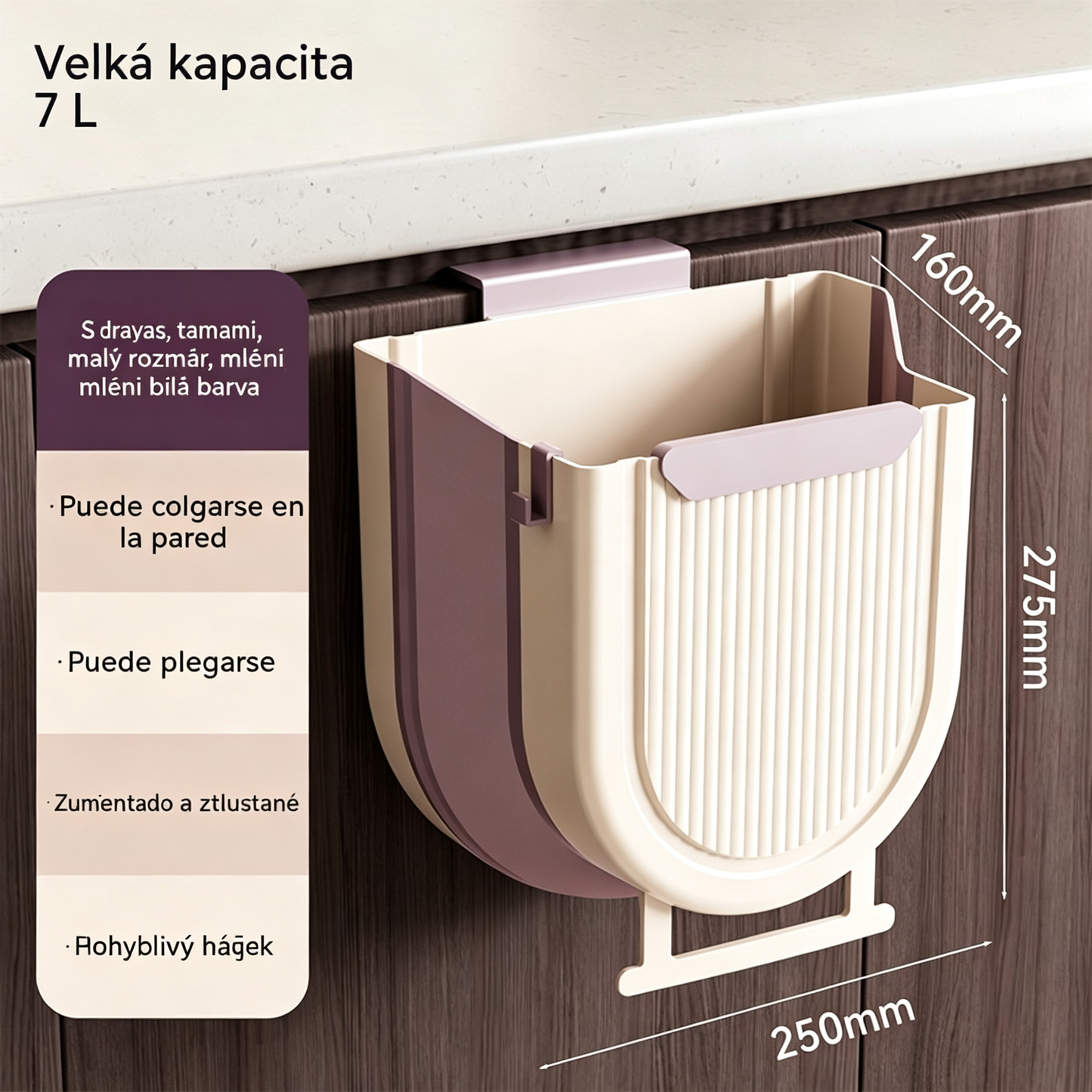 🗑️🚪Skládací závěsný kuchyňský odpadkový koš, závěsný odpadkový koš na dvířka domácích skříněk
