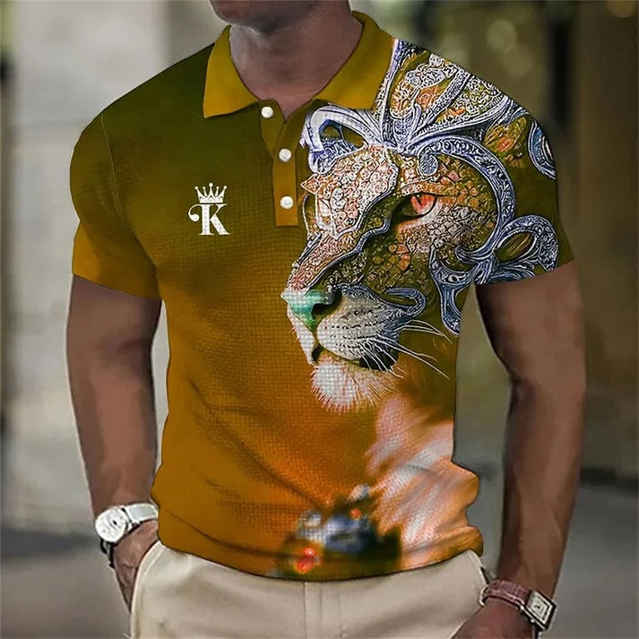 【Novi modeli sniženi 45%.】【S-6XL】Męska koszulka polo z nadrukiem 3D z lwem-3919209