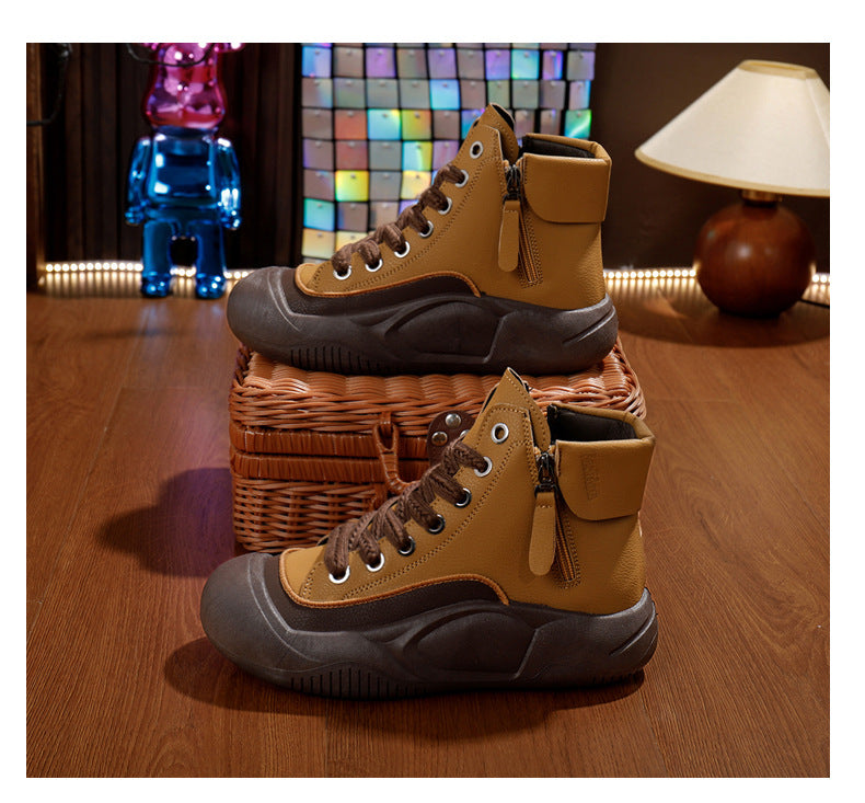 👢✨【35-40】2024 nowe, jesienne, modne skórzane buty z grubą podeszwą-3756942