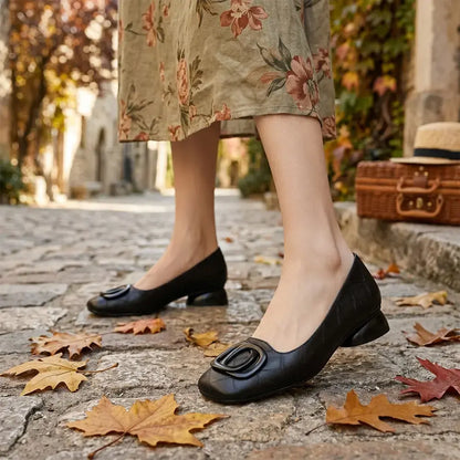 ⭐👡Női francia retró lapos szárú Mary Jane cipő - kerek orrú és mélyen dekoltált - retró stílusú, kényelmes és mindennapi viseletre