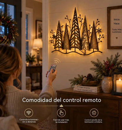 🎄🕯️ Erdőmotívummal és vintage ihletésű, megvilágított fém fali dekoráció 🌙