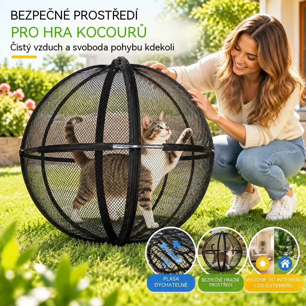 🐱🐱 Skládací kulovitý stan pro kočky s prodyšnou síťovinou · 360° ochrana · Bezpečný prostor na hraní doma i venku!