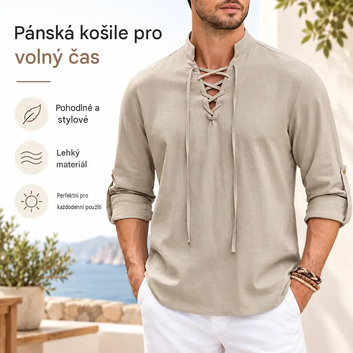 🌹【S-4XL】Pánská košile z bavlny a lnu – volný střih, prodyšná