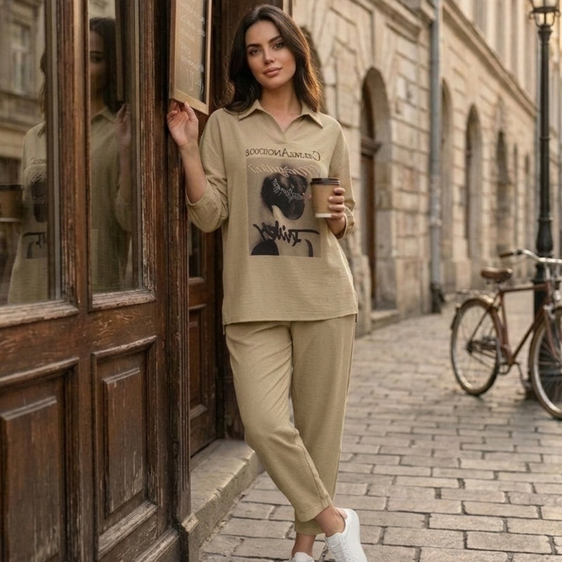 Modern női kétrészes szett, lezser-sikkes dizájn, többféle elegáns színben kapható