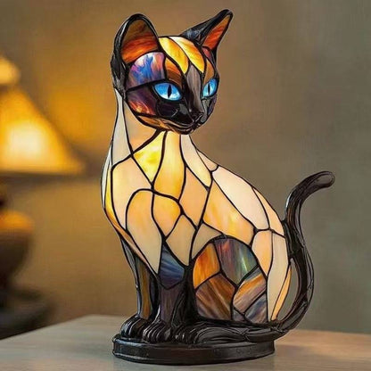 🐱Lampa stołowa w kształcie kota, retro lampka nocna wykonana z kolorowej żywicy, z motywem kota-4230012