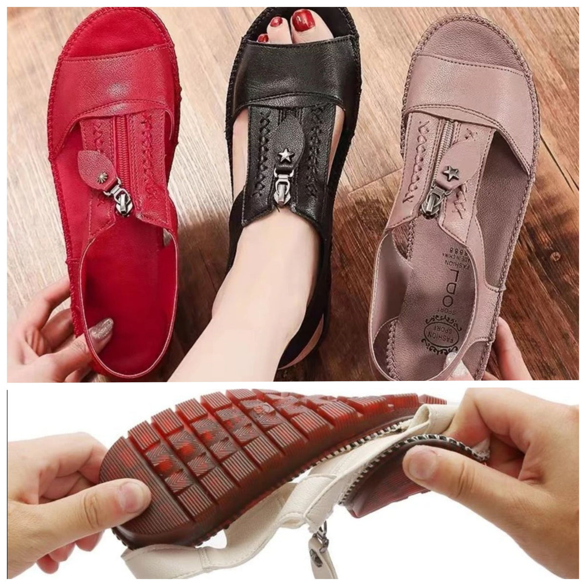 🔥🔥【30% SLEVA】【35-43】 Nové sandály ploché boty z pravé kůže s neklouzavou měkkou podrážkou
