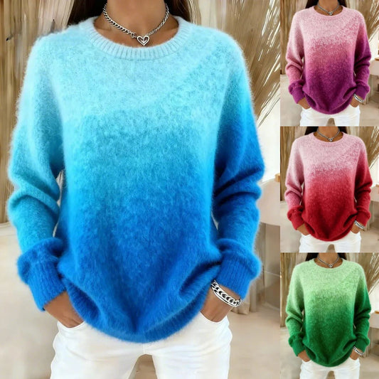 🔥【XS–5XL】Sweter z okrągłym dekoltem i gradientowym wzorem, pluszowy materiał, ciepły i wygodny 4199970