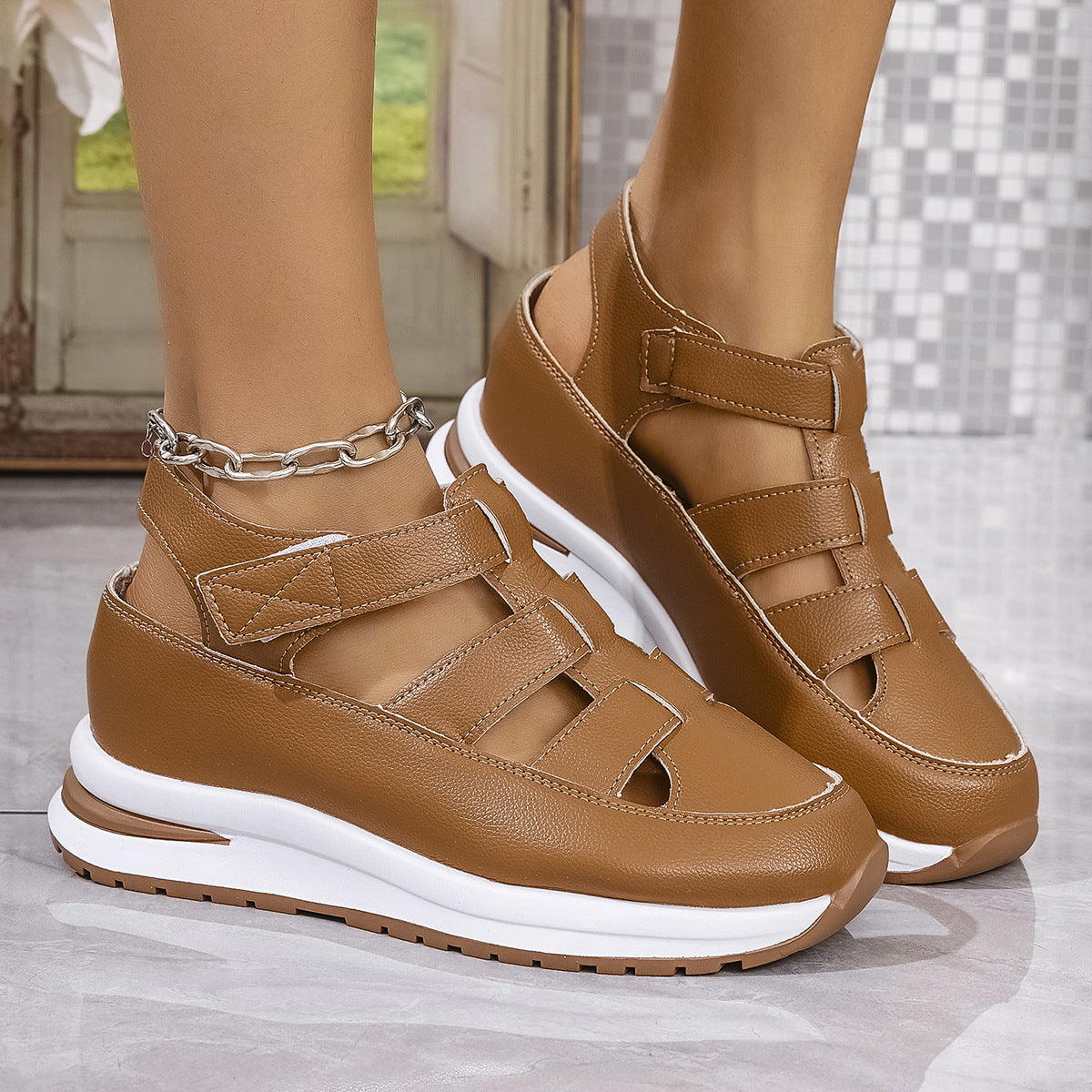 🔥【Oferta specjalna】【Kup 1, otrzymaj 1 gratis】 🌸【35-43】Modne damskie sandały na 2025 rok, wykonane z prawdziwej skóry, z wygodnym ażurowym obcasem-4035768