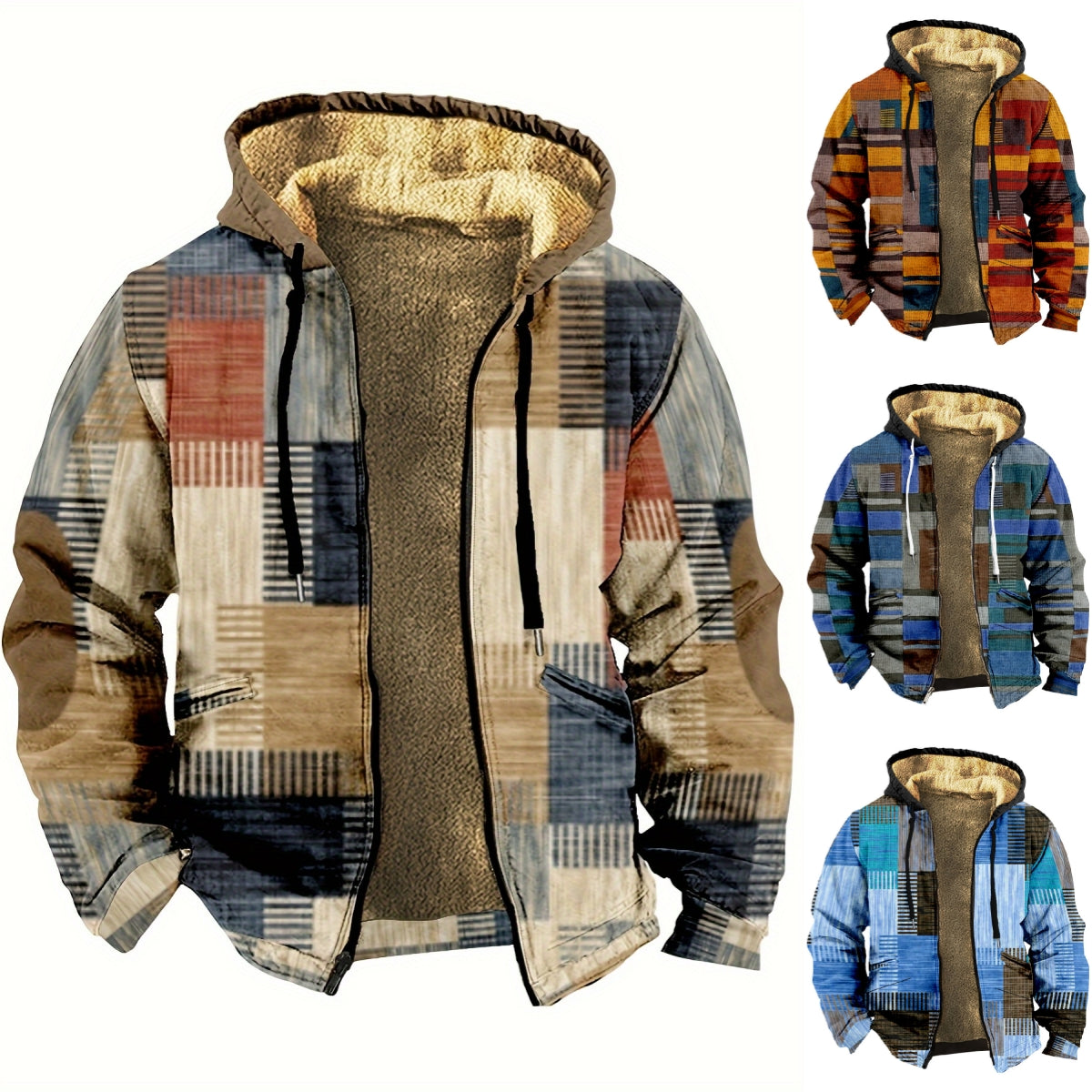 【S-4XL】 Męska odzież codzienna na jesień i zimę oraz gruby aksamitny płaszcz i ciepły kaptur z jagnięcej wełny