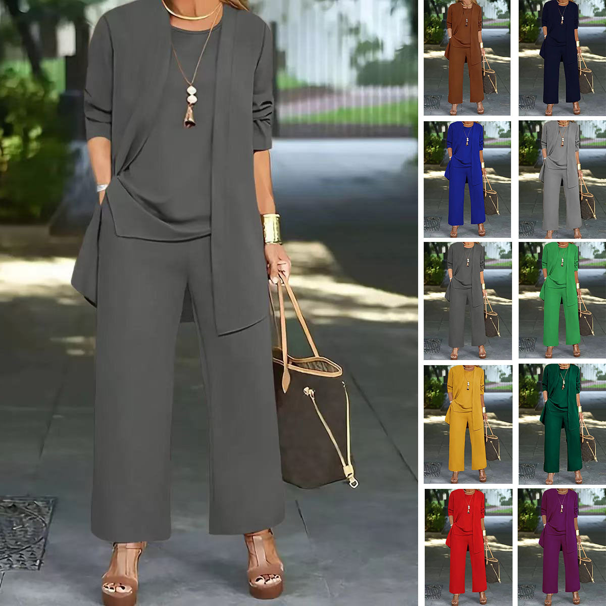 🧥Elegancki damski komplet 3-częściowy o luźnym kroju🍂-4261812