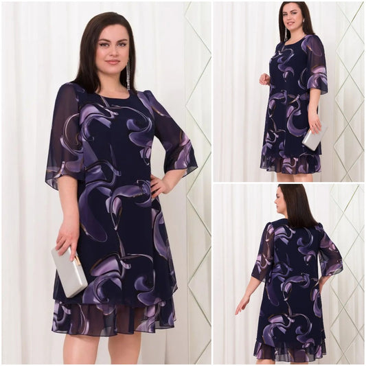 💕【S-5XL】👗Nowa elegancka sukienka z nadrukiem-3713921