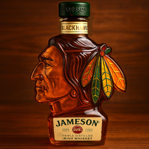 🔥🔥Szklana butelka w kształcie głowy Blackhawks, ciekawa butelka na whisky-4074349
