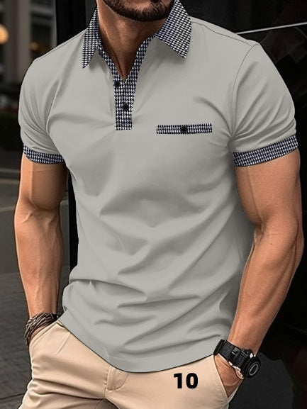 👔【S-5XL】 Ανδρικό καλοκαιρινό κουμπί κάτω από το χρώμα μπλοκ μπλοκ Polo πουκάμισο καλοκαιρινό φούτερ