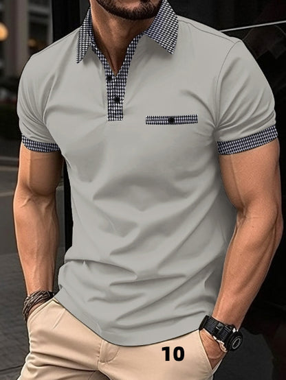 👔【S-5XL】 Ανδρικό καλοκαιρινό κουμπί κάτω από το χρώμα μπλοκ μπλοκ Polo πουκάμισο καλοκαιρινό φούτερ