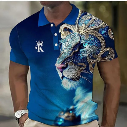 【Novi modeli sniženi 45%.】【S-6XL】Męska koszulka polo z nadrukiem 3D z lwem-3919209
