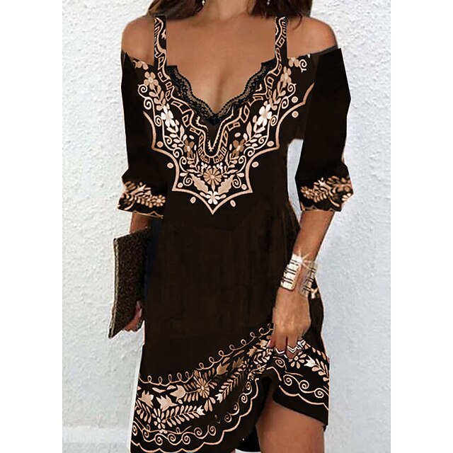 🌸👗【50% kedvezmény】【5XL-ig】2026-os ruha – divatos mintás, szexi csipke, vállkivágásos design